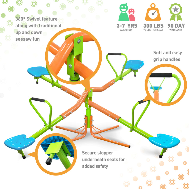 Outdoor Kids Playground Seesaw with Four Seats and 360-Degree Rotating Sturdy Design