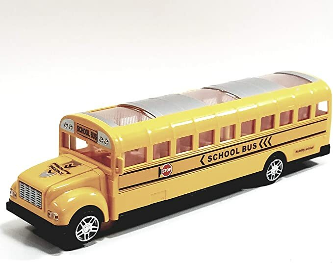 8" Battery Operated Yellow School Bus Toy with Lights, Sounds, and Bump & Go Action