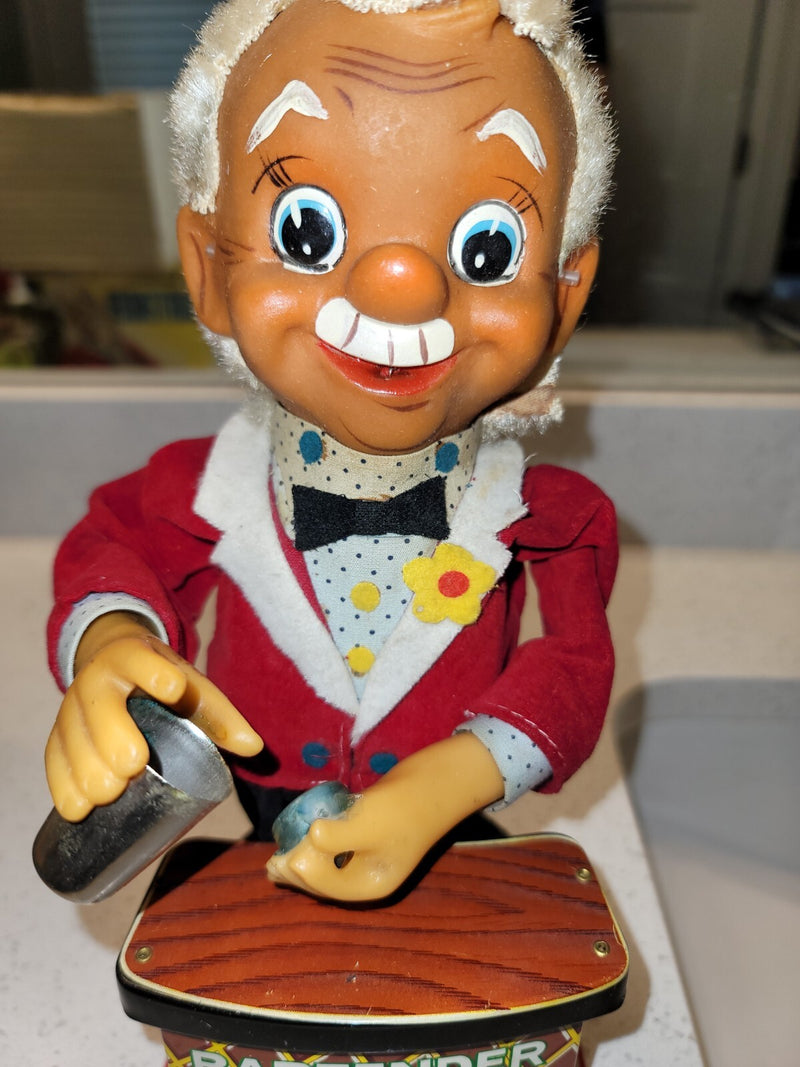 Battery-Operated Mechanical Tin Bartender Toy with Working Smoke and Dark Skin Design
