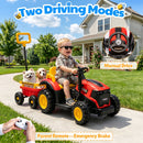 Joyracer 12V Bluetooth Remote Control Red Tractor Trailer Ride-On Vehicle with LED Lights