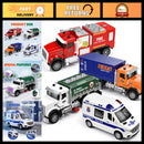 Set of 4 Friction-Driven Fire Truck and City Vehicle Toys for Children Ages 3-5 with Lights and More