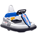 White 6V Kids Bumper Car with 360° Spin, LED Lights, Music, and Horn