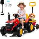Joyracer 12V Bluetooth Remote Control Red Tractor Trailer Ride-On Vehicle with LED Lights