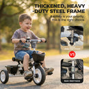 JMMD 7-in-1 Toddler Tricycle with Push Handle for Ages 1-5 - Grey