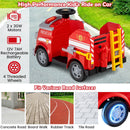 12V Red Ride-On Fire Truck for Toddlers with Shovel and Wrench