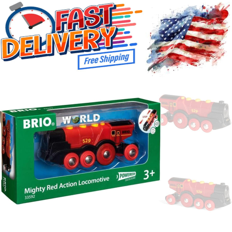 Battery Operated Wooden Train Locomotive with Lights and Sound for Kids Ages 3+