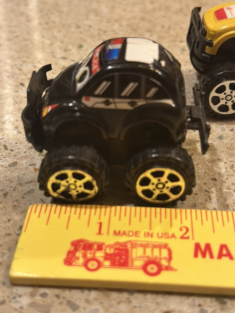 Set of 2 Micro Pull-Back Cars 2-Inch – Yellow SUV Racer & Black Police Car