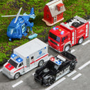 JOYIN Rescue Vehicle Playset - Fire Truck, Ambulance, Police Car, Helicopter