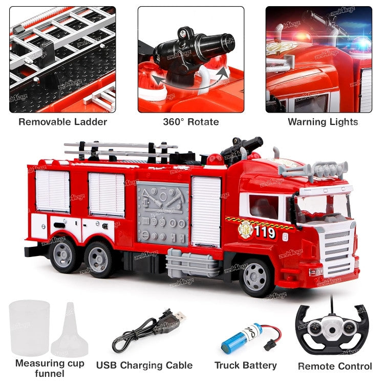 4 Toys RC Fire Truck with Mist Spray 2.4GHz Rescue Toy for Kids Red
