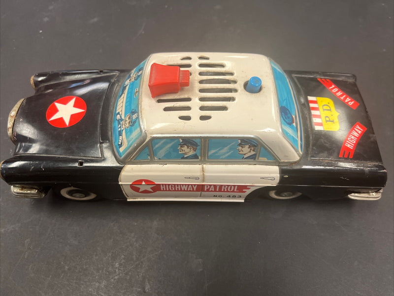 Vintage Japanese Tinplate Talking Highway Patrol Battery Operated Car No. 483