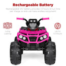 12V Pink Kids' Ride-On ATV Quad Car with Bluetooth Audio and LED Lights 3.7mph