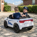 12V Dodge Police Car Ride-On for Kids Ages 3-6, White, 2-Seater