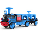 Blue 12V Electric 2-Seater Train with Carriage, Music, Lights, and Dual Speed