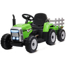 Green 12V Electric Tractor with Trailer and 25W Dual Motors