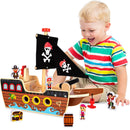 ArtCreativity 16-Inch Wooden Pirate Ship Playset with Crew for Ages 3-5