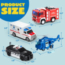 JOYIN Rescue Vehicle Playset - Fire Truck, Ambulance, Police Car, Helicopter