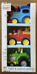 Exciting Light & Sound Train, Tractor, and Fire Truck Set with 3 Action Figures