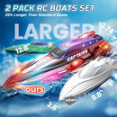 DEERC 13-Inch Remote Control Boat Set for Kids with 4 Batteries and LED Lights