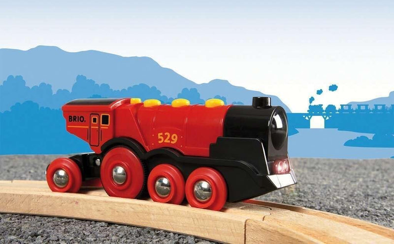 Battery Operated Wooden Train Locomotive with Lights and Sound for Kids Ages 3+