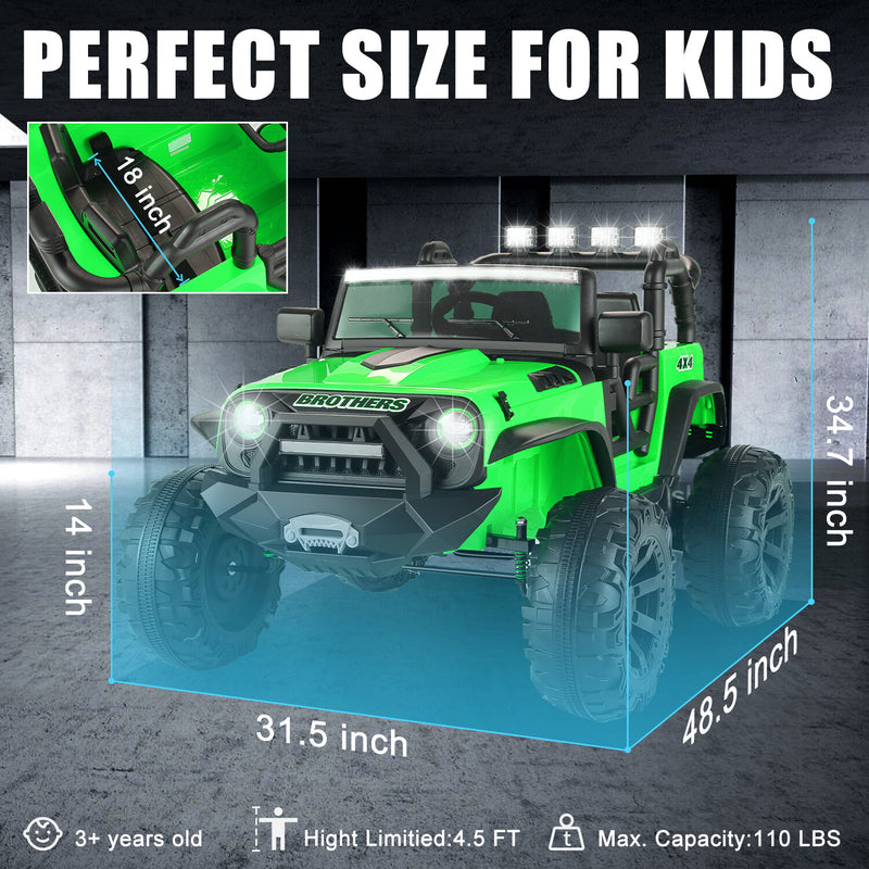 24V Electric Kids Ride-On Jeep with Power Wheels, Music, Remote Control, and 2 Seaters