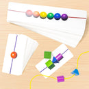 Language Development Bead Stringing Set with 384 Wooden Beads and 200 Flashcards