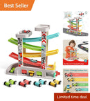 Wooden Car Ramp Play Set with 4 Cars - Montessori Racing Adventure for Toddlers