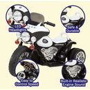 Electric 3-Wheel Kids Motorcycle with Police Decals and Headlights (Black)