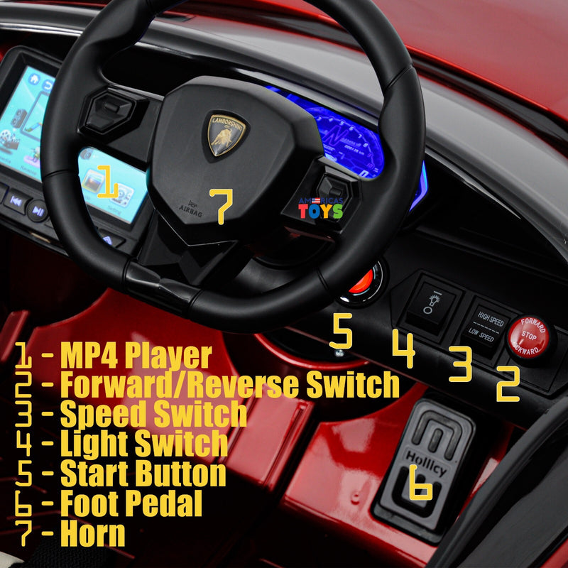 Kids Ride-On Licensed Lambo RC Car with MP4 Player and LED Wheels in Multiple Colors