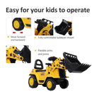 Yellow Ride-On Excavator Toy with Bucket, Horn, and Steering Wheel