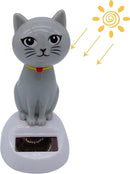 Gray Solar-Powered Twirling Cat Figurine - 4 Inches Tall