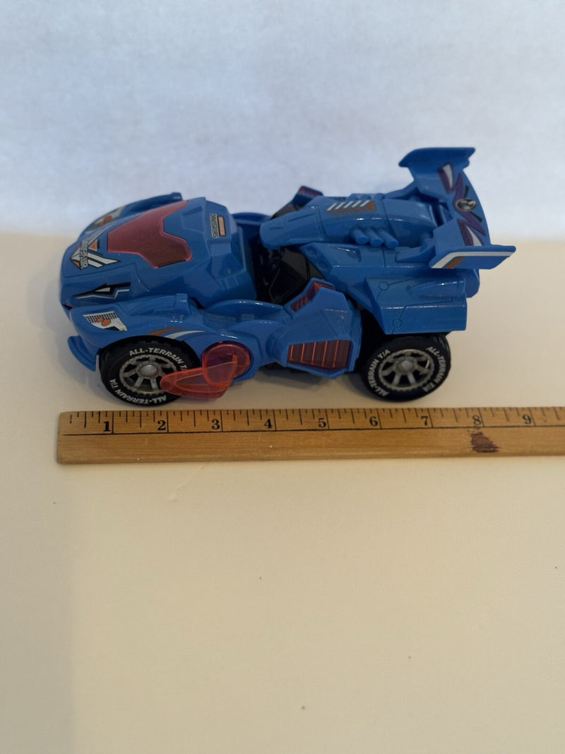 Mechanical Transforming Dinosaur Car Toy with LED Lights and Sound in Blue and Red