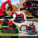 Dual Function 12V 360° Red Kids Ride-On Excavator with Remote Control