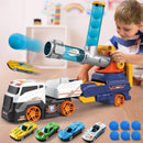 28" Ejection Transport Truck Playset with 4 Race Cars and 6 Foam Balls Featuring Lights and Sounds for Kids
