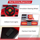 12V Red Ride-On Fire Truck for Toddlers with Shovel and Wrench