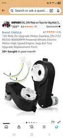 12V Motor Gearbox Set for Ride-On Toys - 2pcs RS550 Wheel Replacement Parts