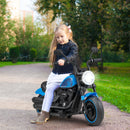 Blue 6V Electric Motorcycle for Kids with Training Wheels, LED Lights, and Music
