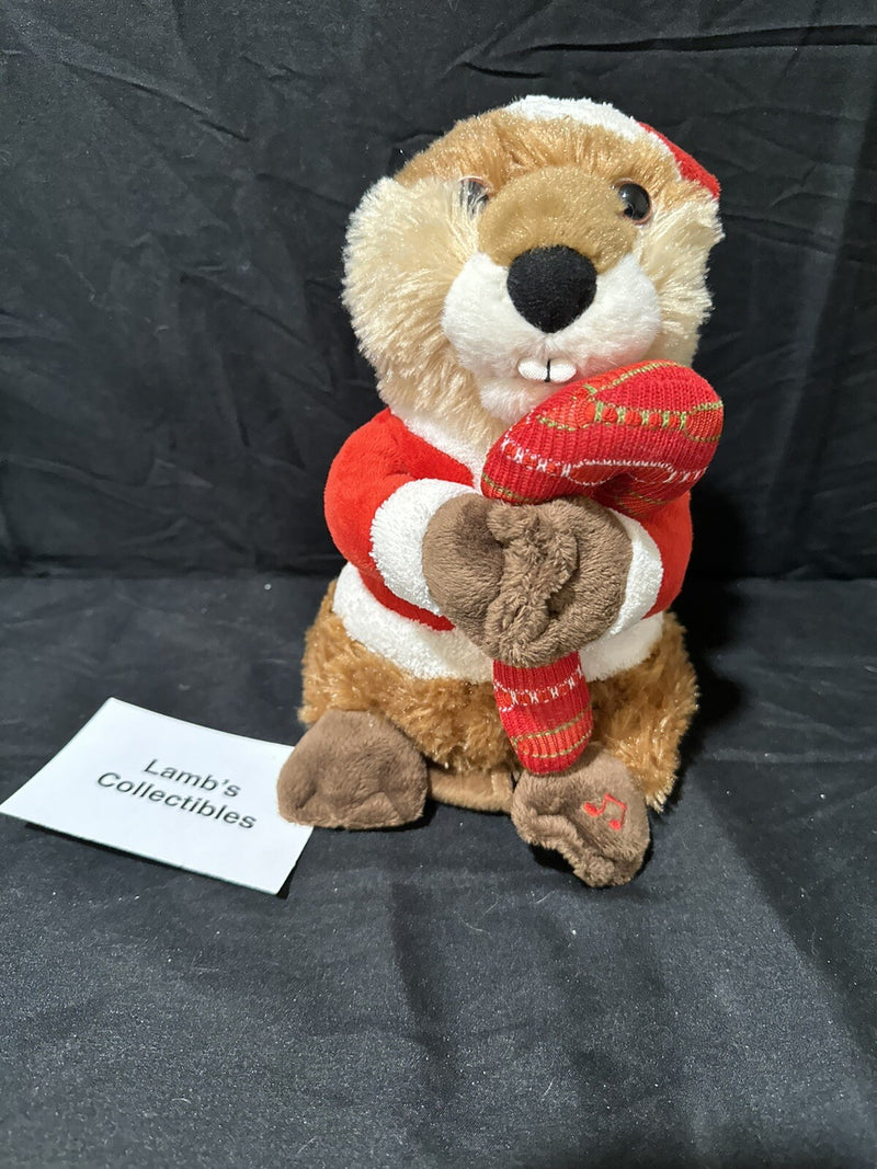 Holiday Animated Singing Beaver Christmas Deluxe Figurine