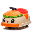 12V Children’s Hamburger Ride-On Car with Remote Control, 360° Spins, Bluetooth, and LED Lights
