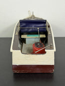 Classic Lang Craft Brown & White Wooden Toy Motorboat with Unused Engine and Original Box