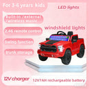 Red 12V Ride-On Car for Kids with Remote Control and 4-Wheel Shock Absorption, Ideal for Ages 3-6