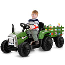 12V Children’s Ride-On Tractor with Trailer, Ground Loader, Remote Control & Lights - Dark Green