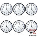 Collection of 6 Black 10" Silent Wall Clocks with Battery Operation