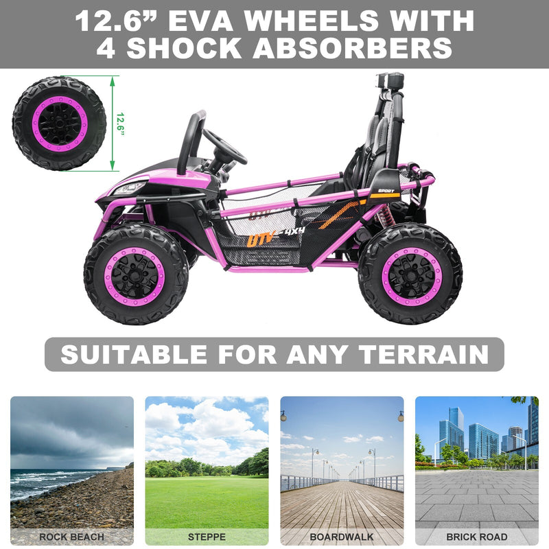 24V Kids 2-Seater Off-Road Ride-On UTV Car with 400W Motor, EVA Wheels, and Remote Control - Purple