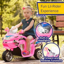 Electric Pink 3-Wheel Ride-On Motorcycle for Kids with Reverse Sounds and Headlights