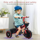 Youthkkee Red 3-Wheel Tricycle for Kids Aged 1-3 with LED Lights and Storage Basket