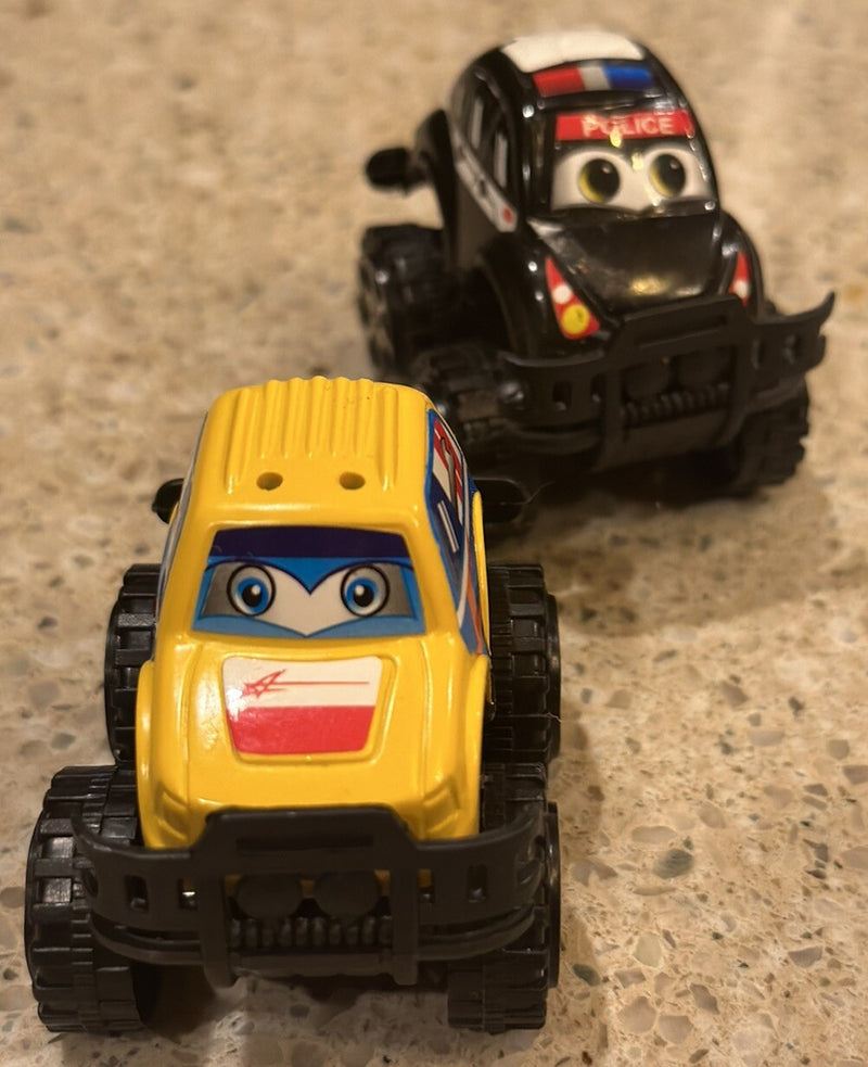 Set of 2 Micro Pull-Back Cars 2-Inch – Yellow SUV Racer & Black Police Car