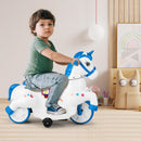 Costzon 12V Blue and White Ride-On Pony with Training Wheels