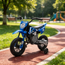 Blue 12V Electric Motorcycle for Kids with Twist Throttle and Training Wheels
