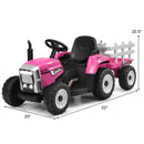 Honeyjoy 12V Pink Ride-On Tractor with Trailer, Remote Control, and Lights