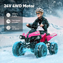 Pink 24V Heavy-Duty 4WD Iron-Frame ATV for Big Kids - 2 Seater